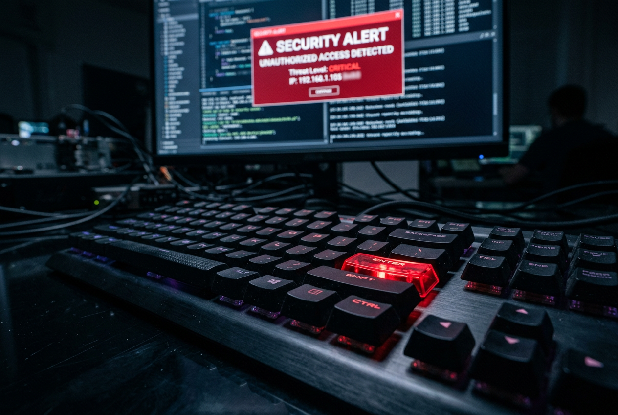 Conceptual image of online security alerts and digital risks.